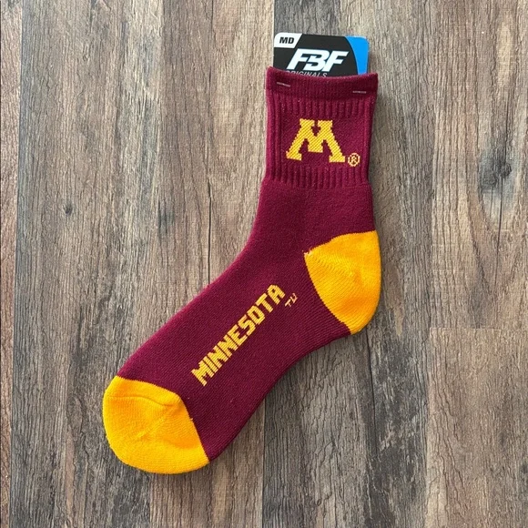 University of Minnesota Maroon and Gold Crew Socks NWT FBF Originals medium