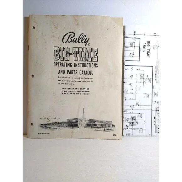 Bally Big Time Pinball Bingo Machine Vintage Service Manual And Schematic 1956