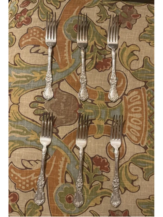 Antique 1835 R Wallace HIBISCUS Silverplate Forks – Monogram P – Set of 6