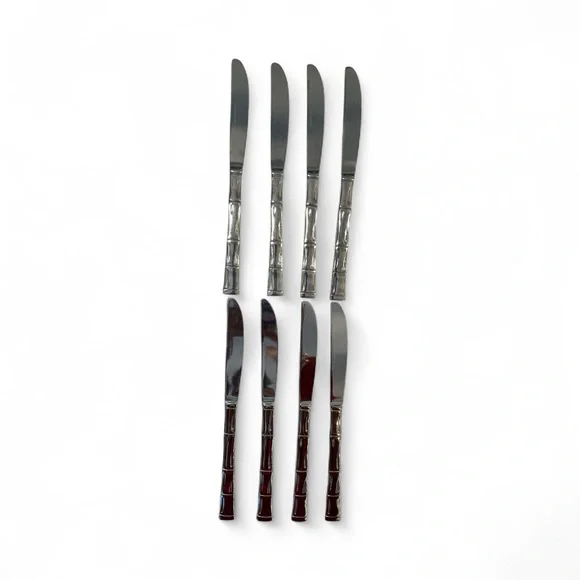 8 Piece VTG Mid Century KOREA Bamboo Stainless Steel Flatware Knives 9
