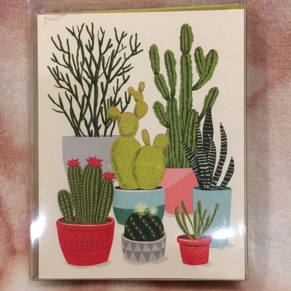 Cactus Succulent Note Card Set of 10 NWT with green envelopes recycled paper