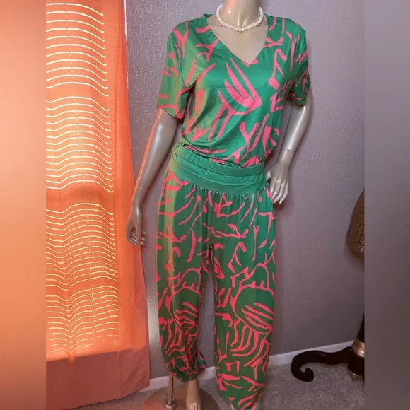 Pink green shein matching set