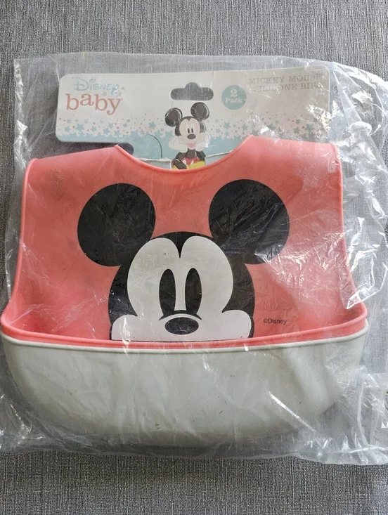 Disney Baby Mickey Mouse 2-Pack Silicone bib Set With Crumb Catcher Red Grey