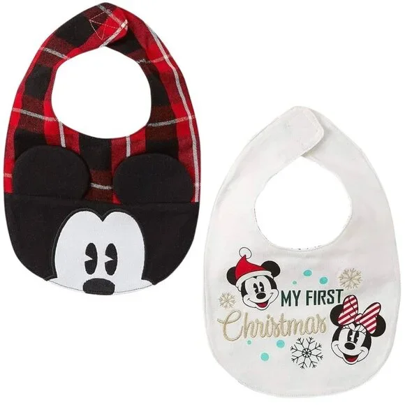 Disney Store Disney Baby Mickey Minnie Mouse My First Christmas Bib Set for Baby