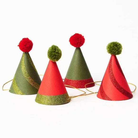 Red and Green Glitter Mini Christmas Party Hats