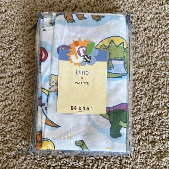 Kids Dino Valance in White with Multi-Color Dinosaurs