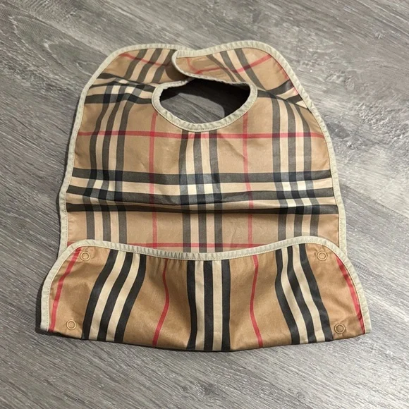 Burberry Tan and Black Checkered Baby Bib
