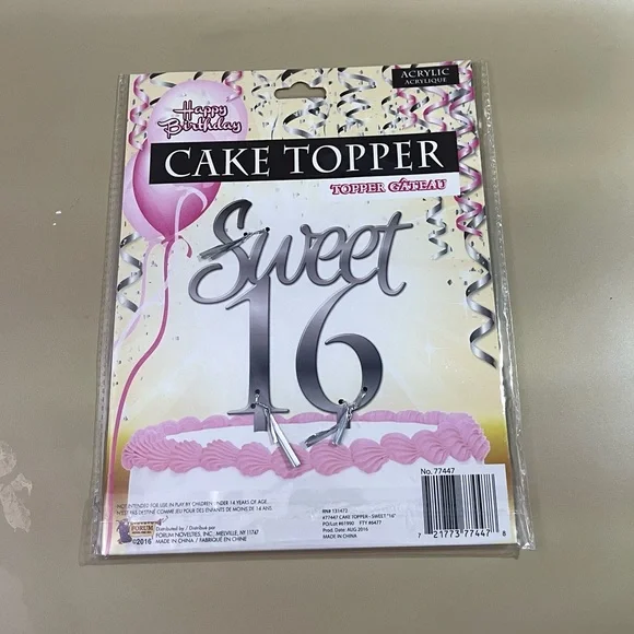 NWT Sweet 16 Cursive Acrylic Mirrored Cake Topper