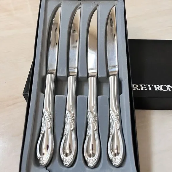 4pc RETRONEU Stephanie Stainless Steak Knife Set Hollow Handle Glossy 18/8 Korea