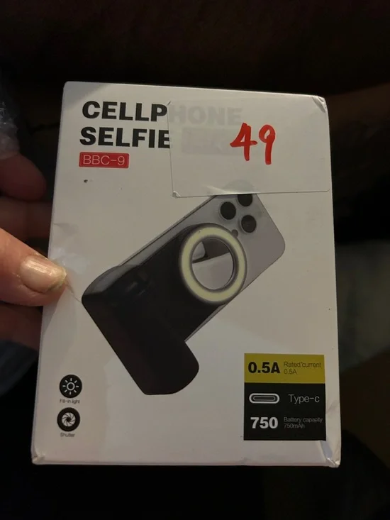 Cellphone Selfie Grip with Ring Light - Black