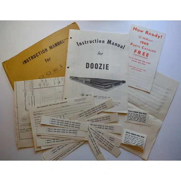 Doozie Pinball Machine Manuals Schematic Score Cards Original Paperwork Lot