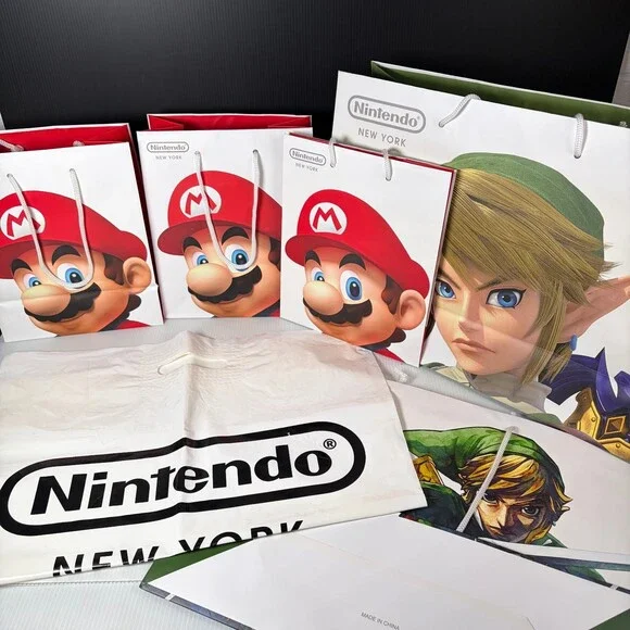Nintendo New York Gift Bag Lot Mario Link Zelda Plastic Paper