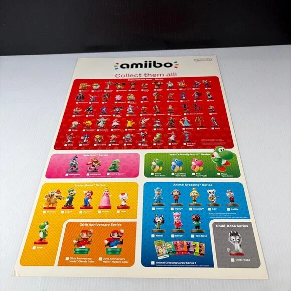Nintendo Amiibo 2015 Collect Them All Poster Super Smash Bros Mario Series 11x17