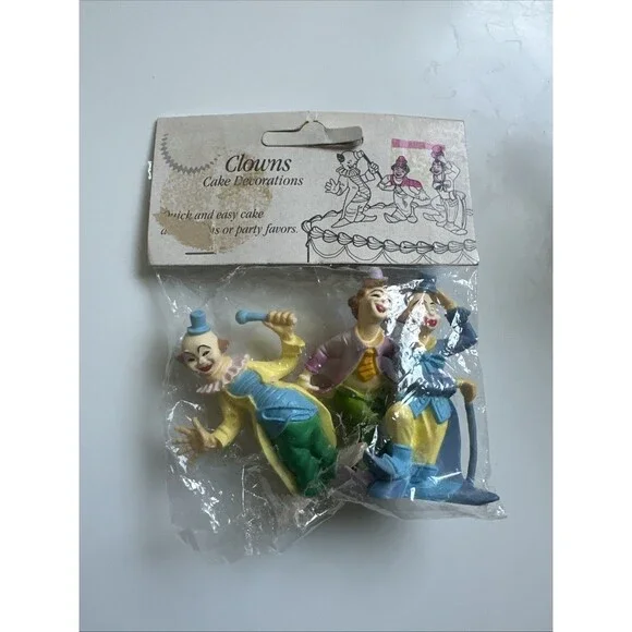 Vintage Wilton Clown 3 Plastic Figurine Cake Topper Circus New