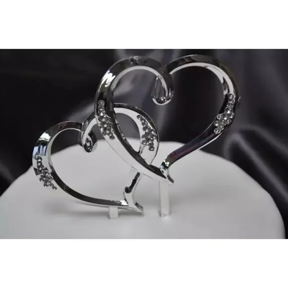 Wilton Double Heart Jeweled Silver Plastic Pick for Cake‎ Topper Decoration NEW