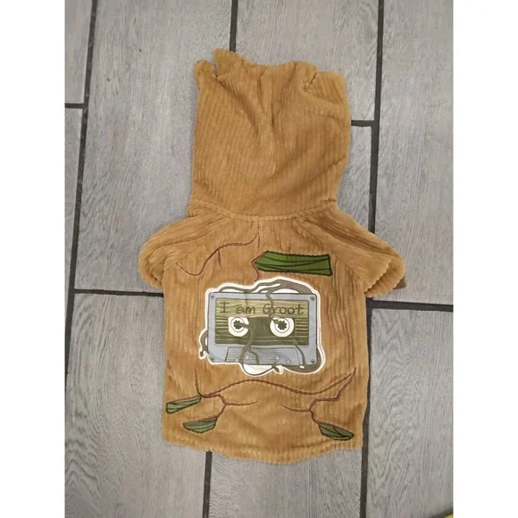 Marvel Guardians of the Galaxy Groot Dog Hoodie Brown Corduroy Small I Am Groot