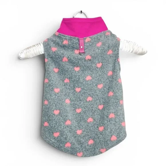 Fleece Dog Top Shirt Sweater Gray Pink Hearts Sz S