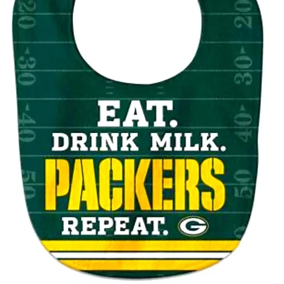 Green Bay Packers Littlest Fan Eat Drink Milk All Pro Baby Bib NEW.