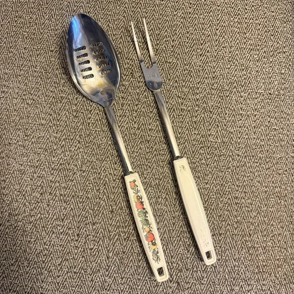 Vintage Ecko 'Spice of Life' Vegetables Chromium Plated Slotted Spoon Meat Fork‎