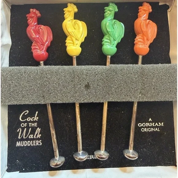 Gorham Sterling Silver Rooster Walk Cocktail Stirrers Muddlers Set