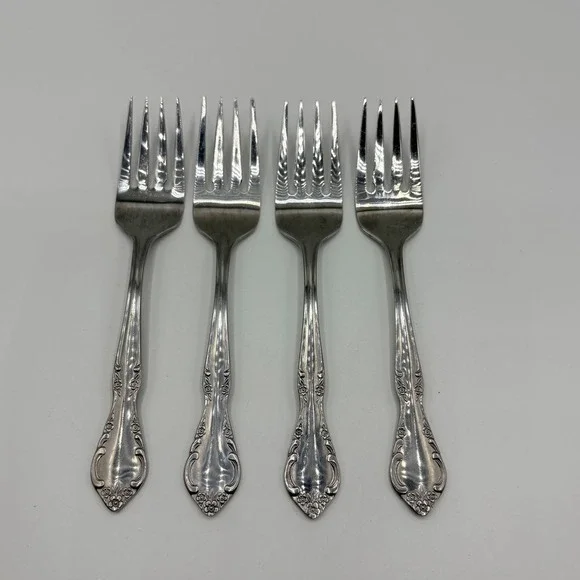 Estia Salad Forks 4 Piece Lot Cascade Floral Stainless Indonesia Silver 6.25in