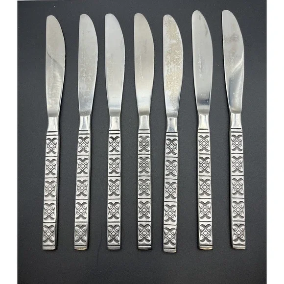 Set Of 7 Ekco Eterna Montalo MCM Stainless Steel‎ Flatware Dinner Knives Japan