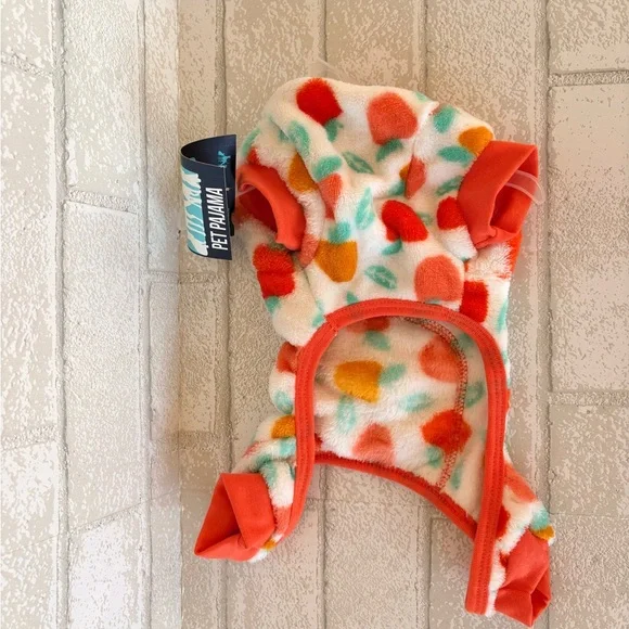 Colorful Fleece Dog Pajamas Orange Accents & Butt Flap Accent NEW X-Small
