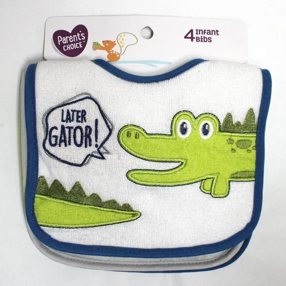 4 Pack Parent's Choice Infant Boys Bibs Featuring Hungry & Cute Graphics
