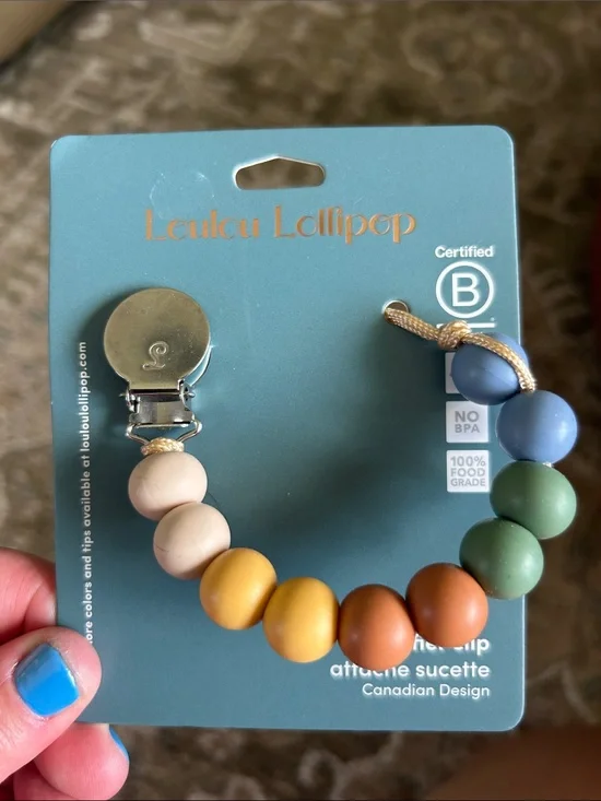 Multicolor Silicone Pacifier Clip — Blue, Green, Yellow & Tan