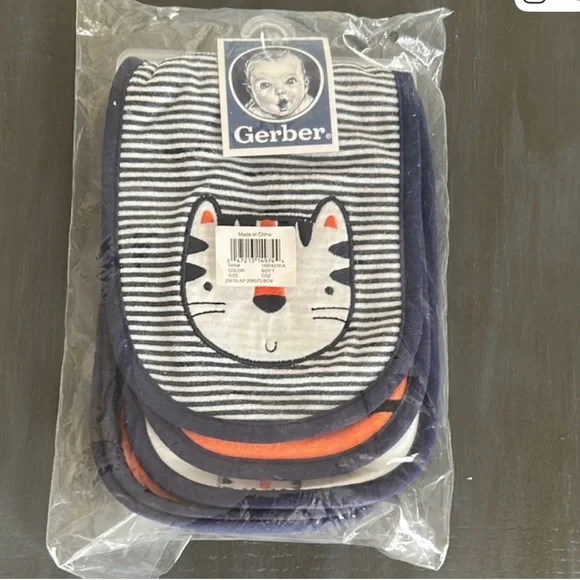 Gerber Cat Face Bib Set - Navy, White, and Orange