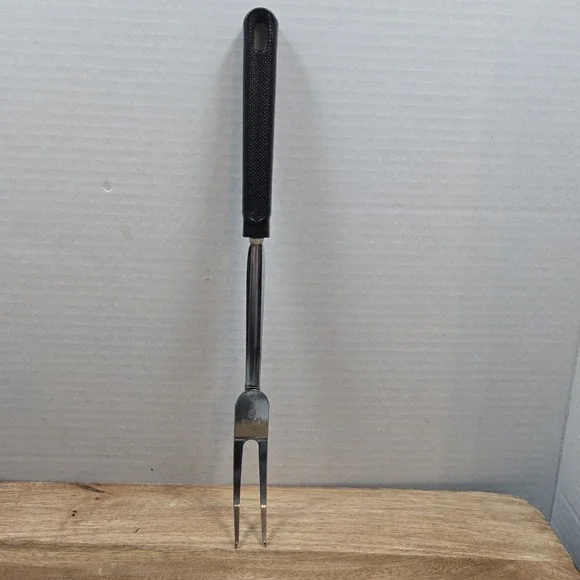 Vintage EKCO USA Stainless Steel 2 Prong Meat Serving Carving Fork Black Handle
