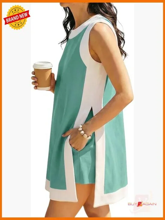 Color Block Lounge Set with Matching Shorts and Pockets