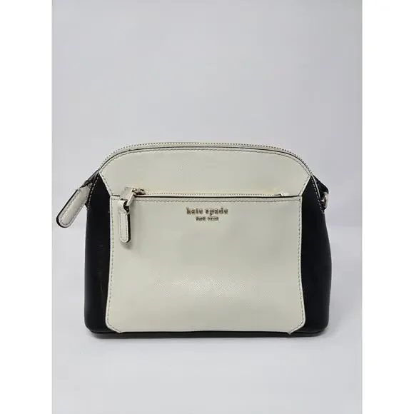 Kate Spade New York Crossbody Purse Black White Leather‎ Shoulder Bag Medium