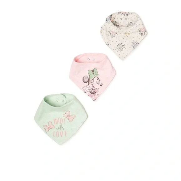 Disney Minnie Mouse 3 Pack Baby Girl Bibs Drool Bandana Fabric