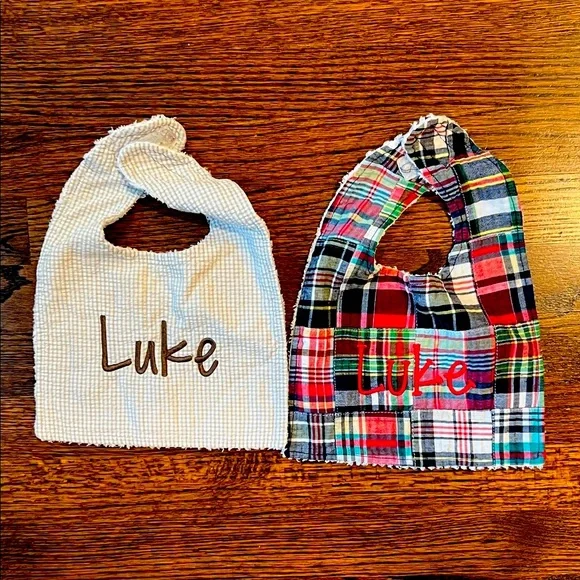 Bundle of Personalized Embroidered Luke Kids Bibs - Gingham and Plaid