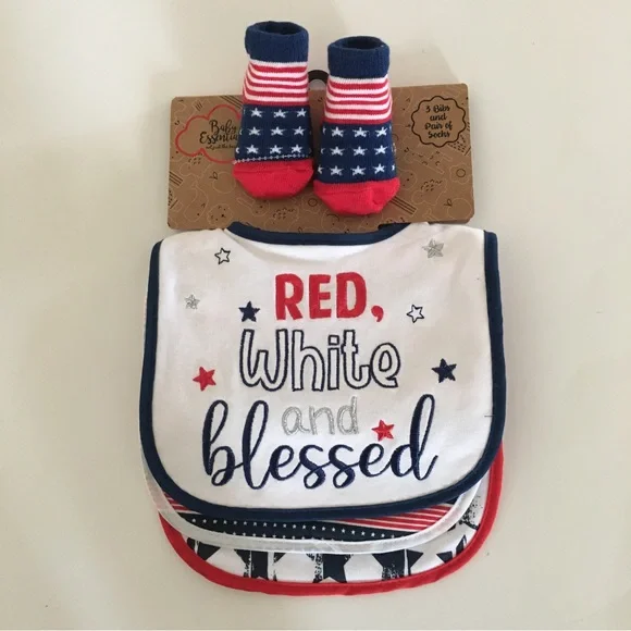 Baby Bibs and Bootie Set “Red White & Blessed” 4th of July NEW | Baby Essentials
