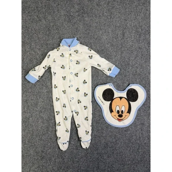 Vintage 1984 Disney Playskool Play J's Mickey Mouse Onsie & Bib Newborn