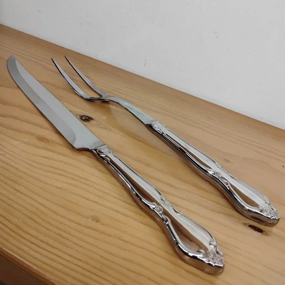 Imperial Stainless Steel USA Carving Set Fork & Knife Rosedale Flower Scroll MCM
