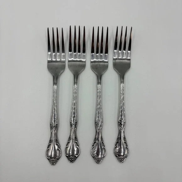 Estia Salad Forks Cascade Pattern Stainless Glossy Floral Set of 4 Silverware