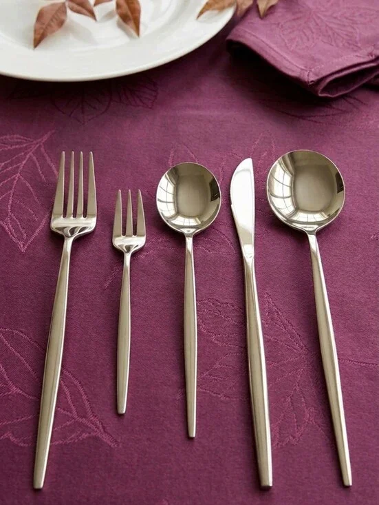 Stainless Steel Flatware Set in Gold Tone - Modern Home Dining Sets Of 30