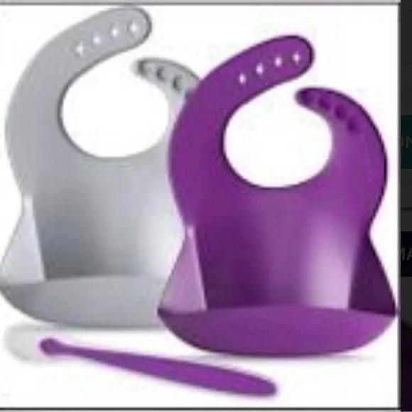 New Purple and Gray Silicone Bib Set