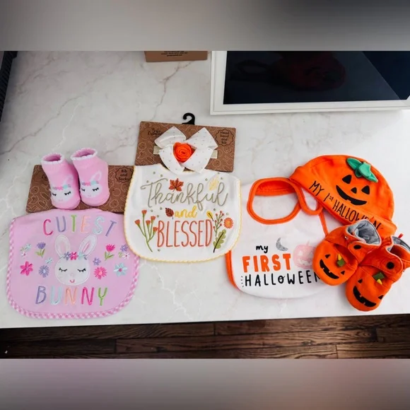 Halloween, Easter, and Thanksgiving Baby Bib and Booties Set