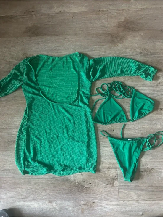 Green Bikini Top Set with Matching Cover-Up