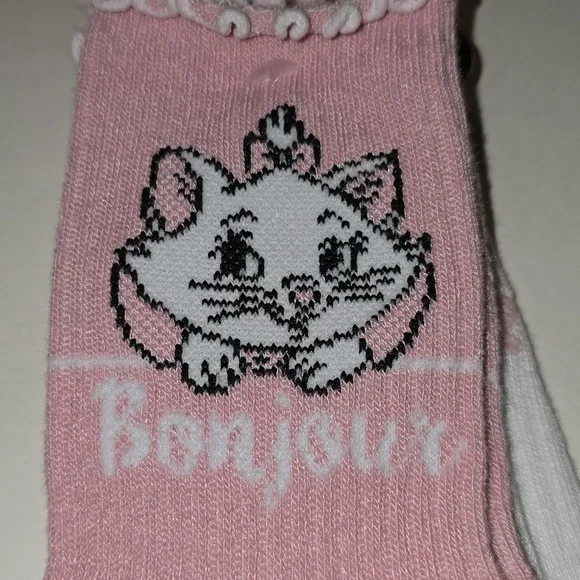 Set of 2 Pink and White Aristocats Socks with a Matching Lipgloss