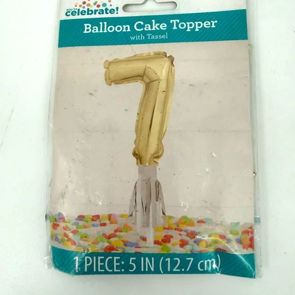 Celebrate It Gold Number 7 Balloon Cake Topper