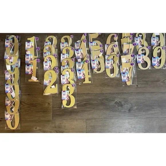 39 Pc Gold Glitter Number Cake Topper Lot 0-9 Birthday Anniversary Party Decor