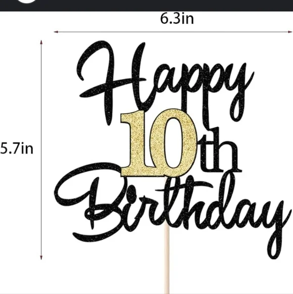 Black and Gold Happy 10th Birthday Cake Topper Lot Of 2 Packs