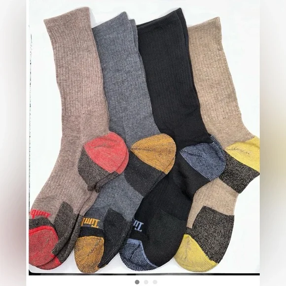 Timberland Unisex Cushioned Crew Socks 4 pairs-Wool Blend, Thermal Large