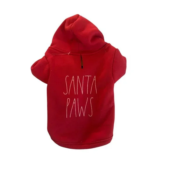 Rae Dunn Pet Dog Hoodie Sweatshirt Clothing Red “Santa’s Paw's SZ. MED New