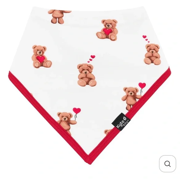 Kyte baby NWT- Teddy Bear Bandana Bib - White and Red
